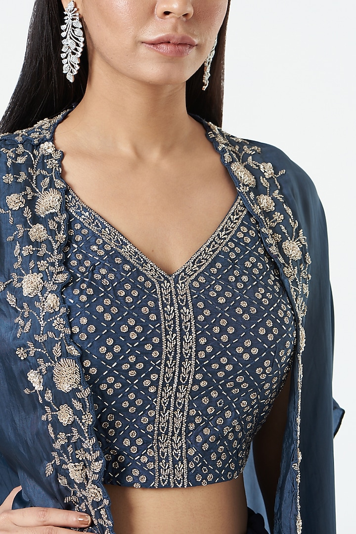 Midnight Blue Georgette Wedding Lehenga Set by Charu & Vasundhara at Pernia's Pop Up Shop