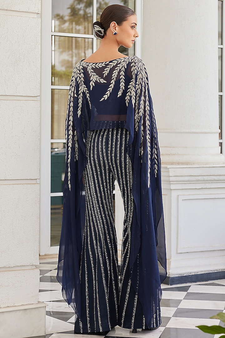 Navy Blue Net Pant Set by Charu & Vasundhara at Pernia's Pop Up Shop