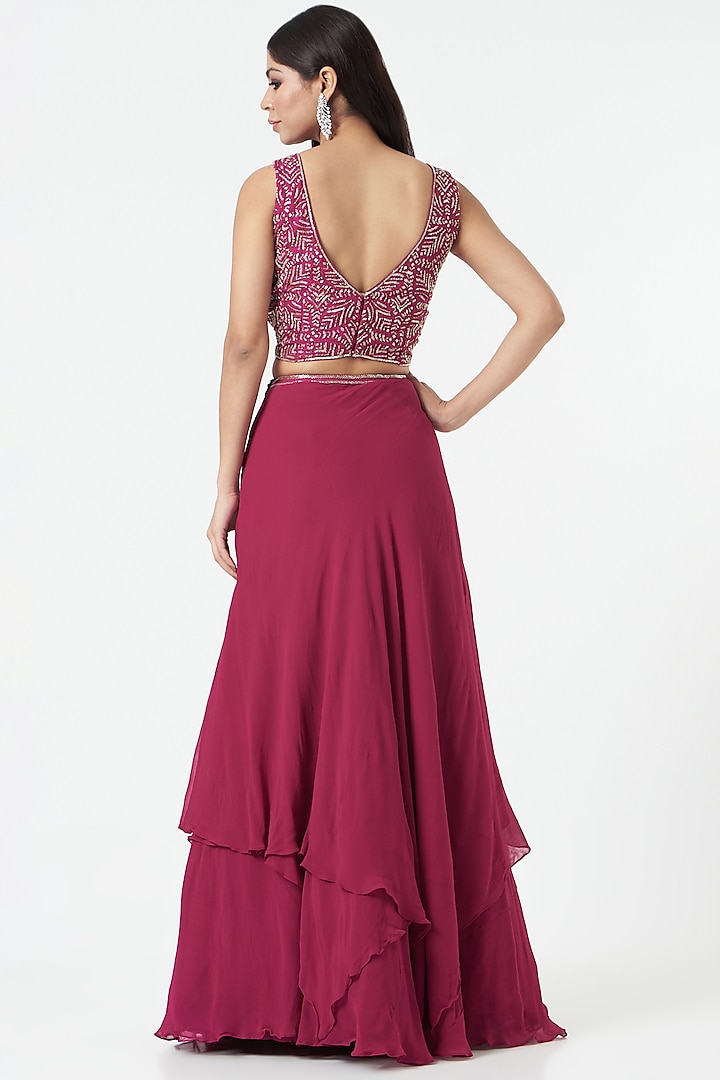 Fuchsia Georgette Wedding Lehenga Set by Charu & Vasundhara at Pernia's Pop Up Shop