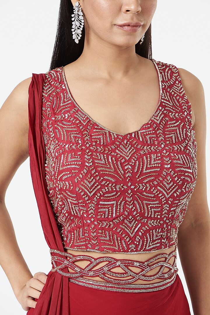 Red Georgette Handkerchief Wedding Lehenga Set by Charu & Vasundhara at Pernia's Pop Up Shop