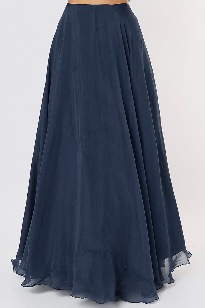 Midnight Blue Georgette Embroidered Jacket Wedding Lehenga Set by Charu & Vasundhara at Pernia's Pop Up Shop