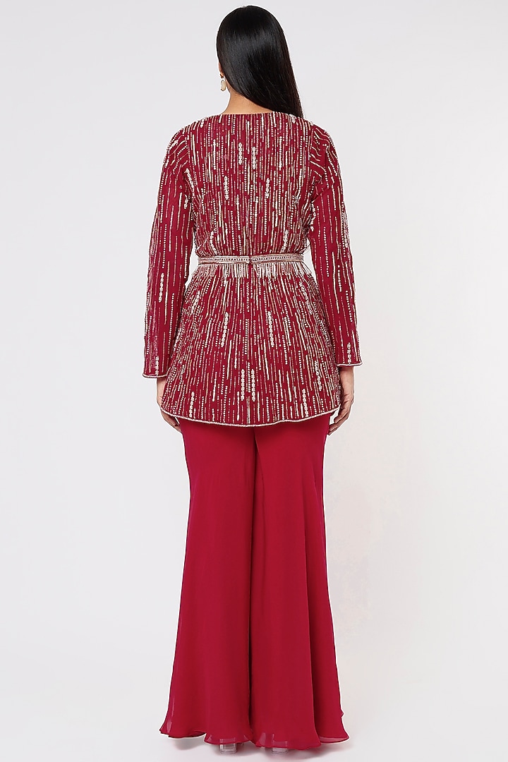 Red Georgette & Net Party Wear Sharara Set by Charu & Vasundhara at Pernia's Pop Up Shop