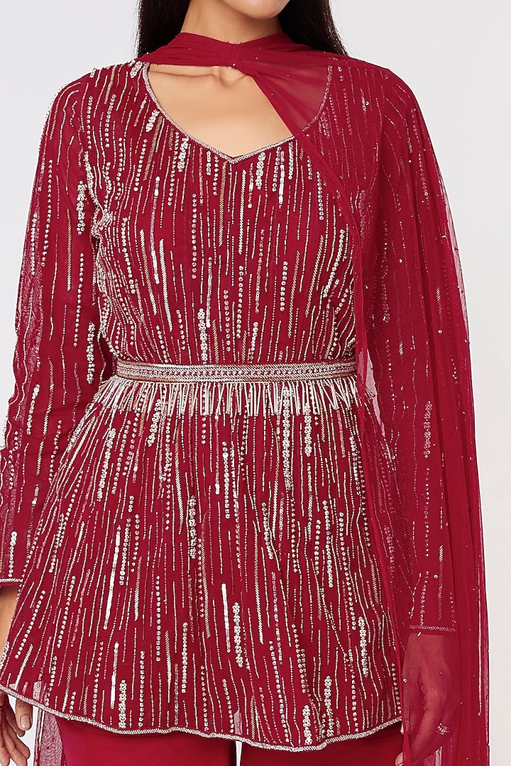 Red Georgette & Net Party Wear Sharara Set by Charu & Vasundhara at Pernia's Pop Up Shop