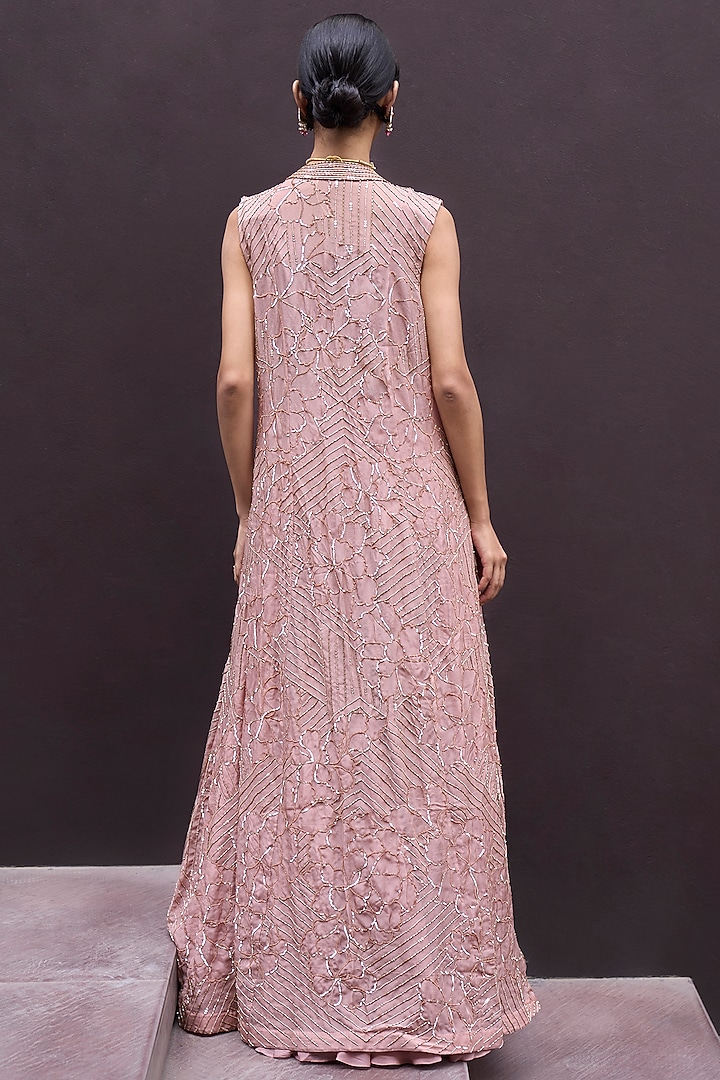 English Rose Pink Skirt Set With Jacket by Charu & Vasundhara at Pernia's Pop Up Shop