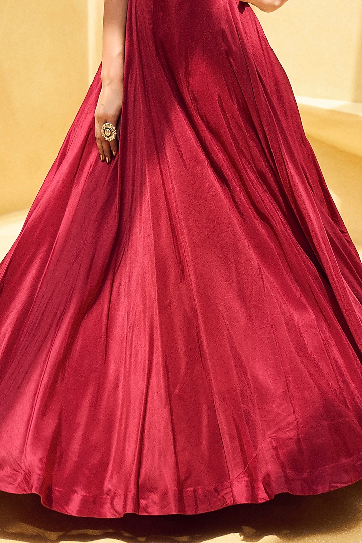 Ox-Blood Hand Embroidered Party Wear Gown by Charu & Vasundhara at Pernia's Pop Up Shop