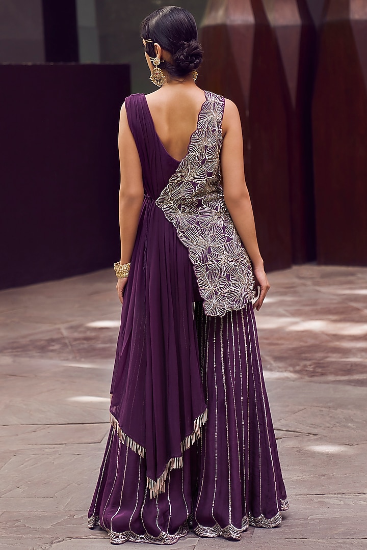 Purple Organza Wedding Sharara Set by Charu & Vasundhara at Pernia's Pop Up Shop