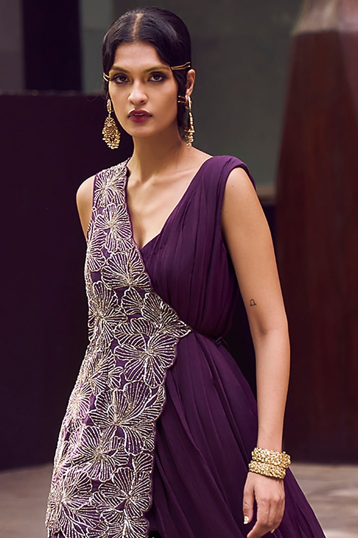 Purple Organza Wedding Sharara Set by Charu & Vasundhara at Pernia's Pop Up Shop
