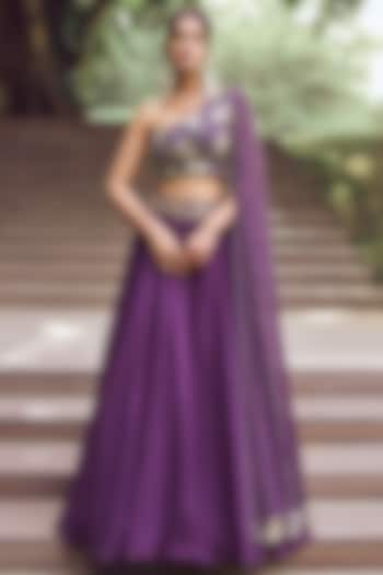 Purple Organza Lehenga Set by Charu & Vasundhara