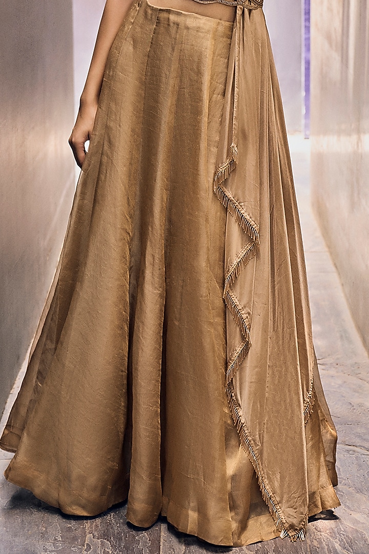 Beige Organza Tissue Wedding Lehenga Set by Charu & Vasundhara at Pernia's Pop Up Shop