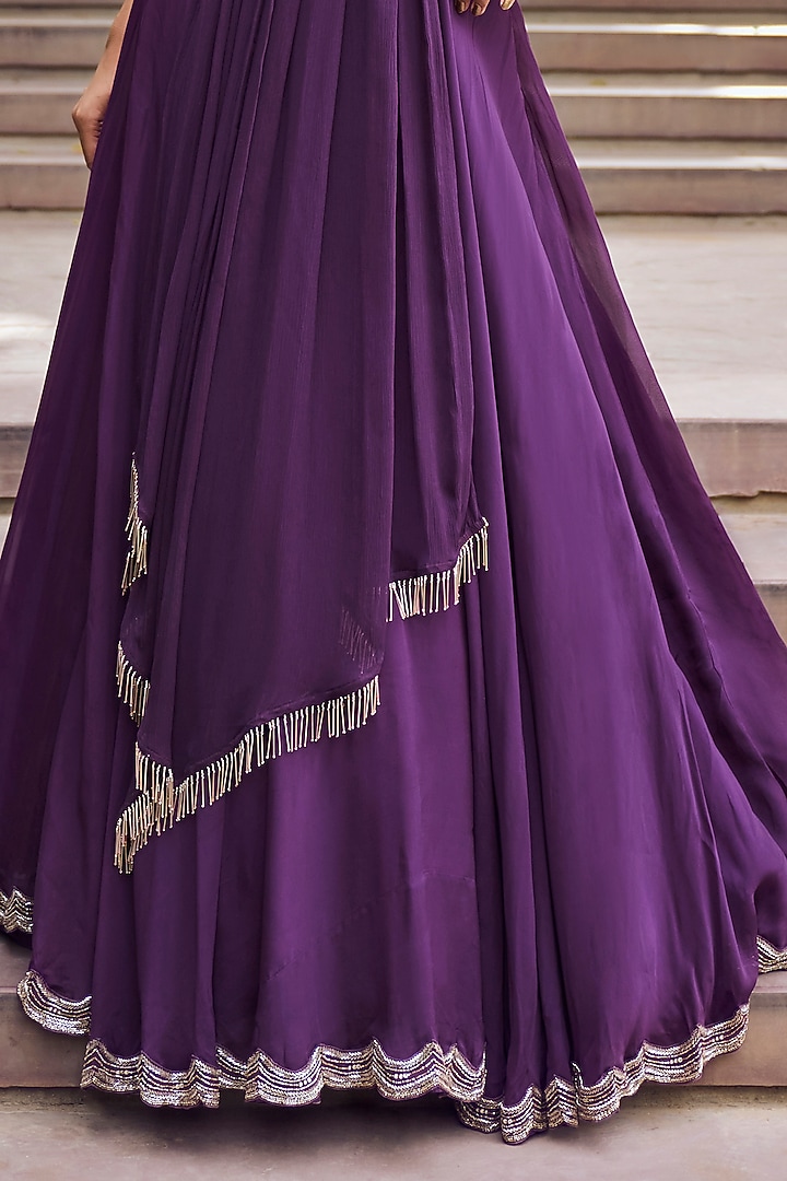 Purple Organza Tissue Jacket Wedding Lehenga Set by Charu & Vasundhara at Pernia's Pop Up Shop