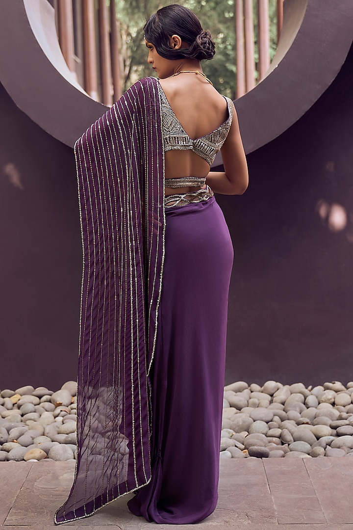 Purple Crepe Wedding Lehenga Set by Charu & Vasundhara at Pernia's Pop Up Shop