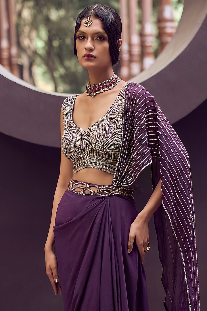Purple Crepe Wedding Lehenga Set by Charu & Vasundhara at Pernia's Pop Up Shop