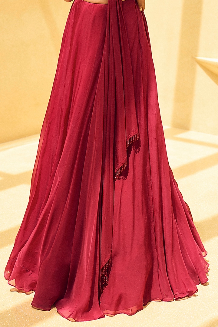 Ox-Blood Organza Wedding Lehenga Set by Charu & Vasundhara at Pernia's Pop Up Shop