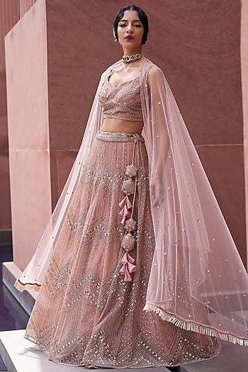 Blush Pink Hand Embroidered Wedding Lehenga Set by Charu & Vasundhara at Pernia's Pop Up Shop