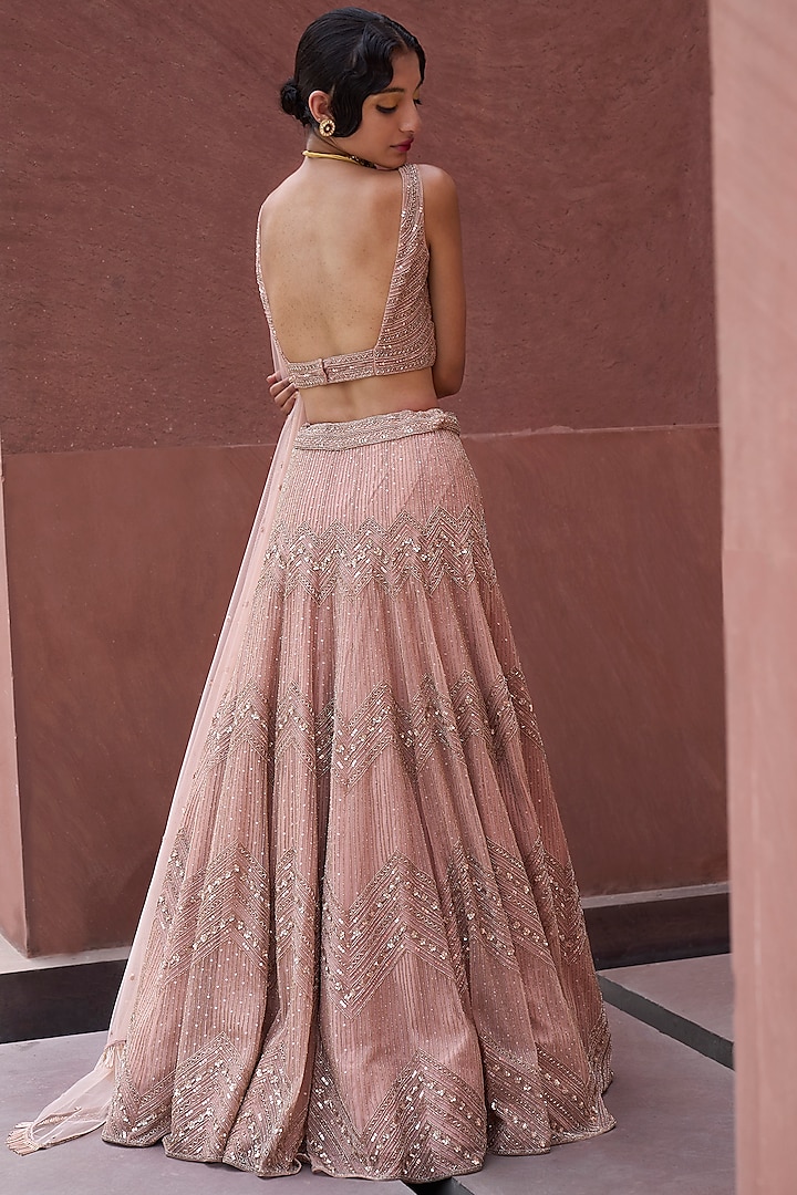 Blush Pink Hand Embroidered Wedding Lehenga Set by Charu & Vasundhara at Pernia's Pop Up Shop