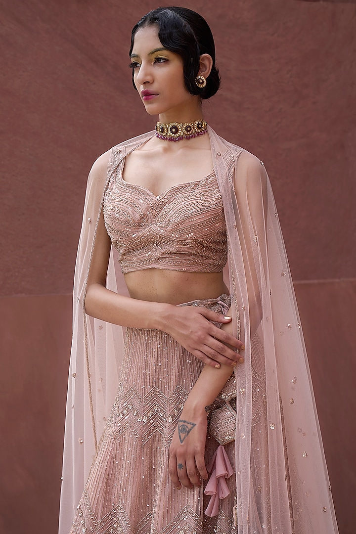 Blush Pink Hand Embroidered Wedding Lehenga Set by Charu & Vasundhara at Pernia's Pop Up Shop