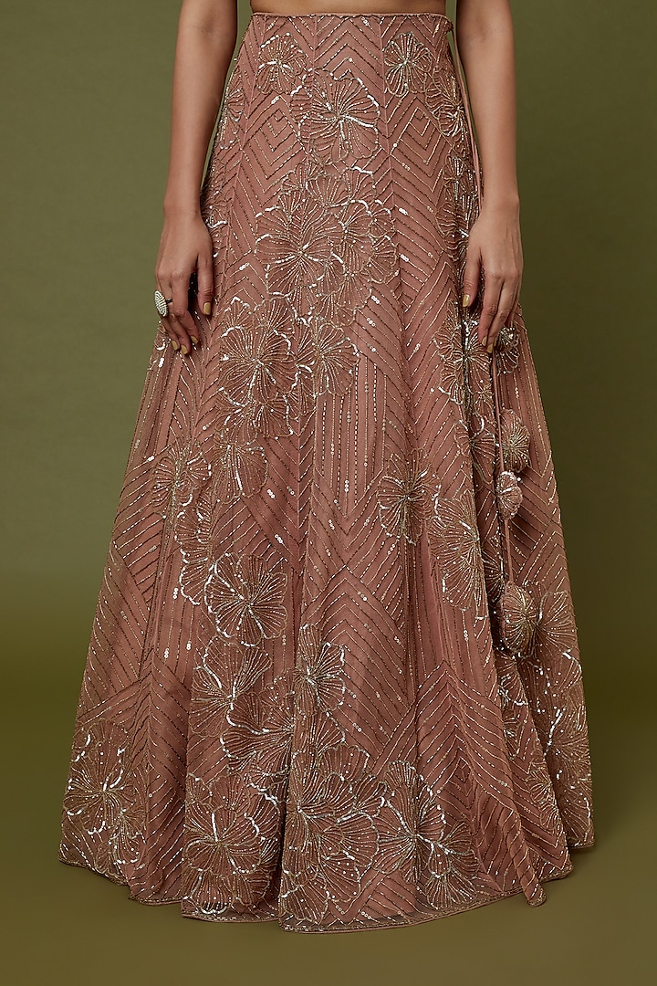 Dusty Rose Pink Embroidered Wedding Lehenga Set by Charu & Vasundhara at Pernia's Pop Up Shop