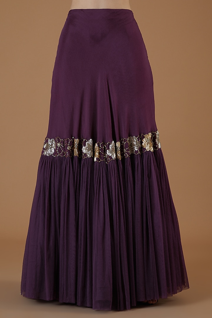 Wine Organza Hand Embroidered Jacket Wedding Lehenga Set by Charu & Vasundhara at Pernia's Pop Up Shop
