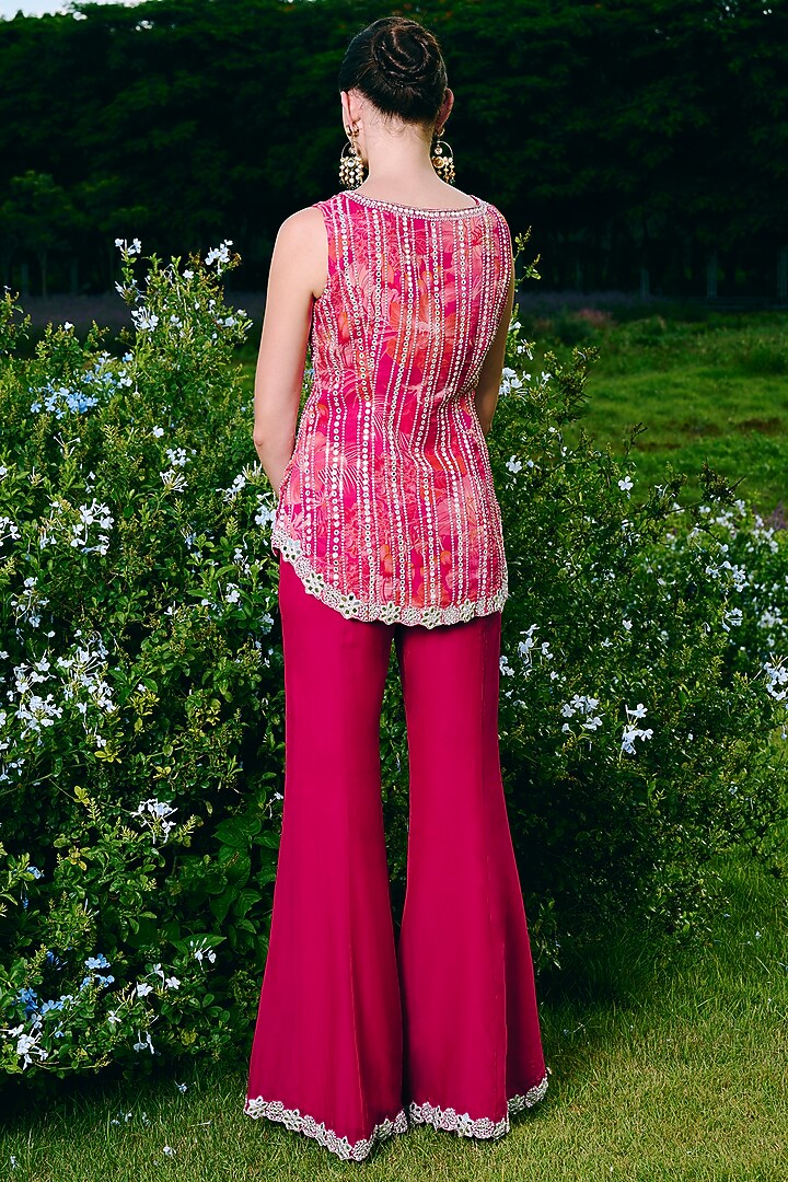 Fuchsia Organza & Taffeta Mirror Work Wedding Sharara Set by Charu & Vasundhara at Pernia's Pop Up Shop