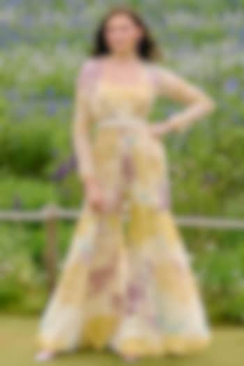 Ivory Organza Floral Printed Jacket Set by Charu & Vasundhara at Pernia's Pop Up Shop