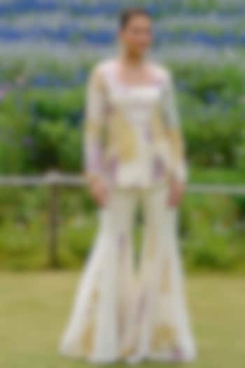 Ivory Organza & Taffeta Kali Wedding Sharara Set by Charu & Vasundhara at Pernia's Pop Up Shop