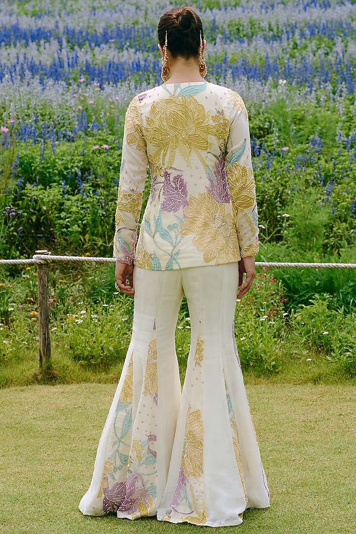 Ivory Organza & Taffeta Kali Wedding Sharara Set by Charu & Vasundhara at Pernia's Pop Up Shop