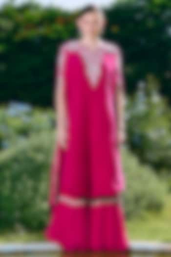 Fuchsia Organza & Taffeta Crushed Wedding Sharara Set by Charu & Vasundhara at Pernia's Pop Up Shop