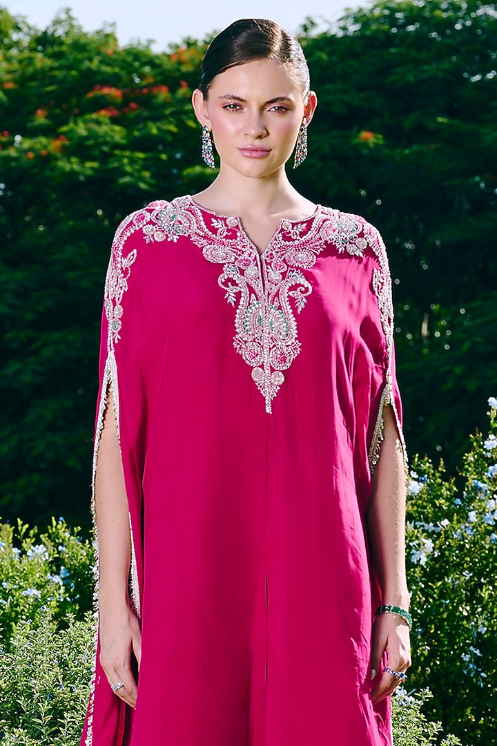 Fuchsia Organza & Taffeta Crushed Wedding Sharara Set by Charu & Vasundhara at Pernia's Pop Up Shop