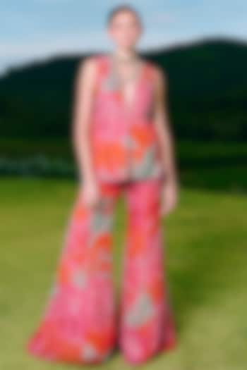 Orange Organza & Taffeta Floral Printed Pant Set by Charu & Vasundhara at Pernia's Pop Up Shop