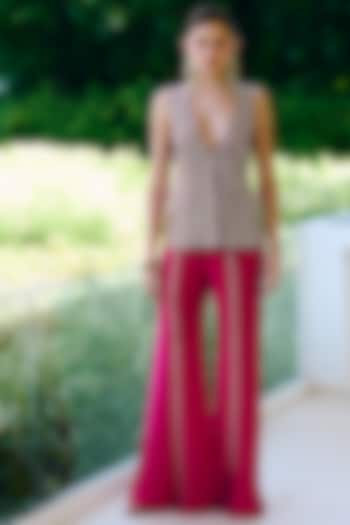 Fuchsia Silk & Net Mirror Embroidered Jacket Set by Charu & Vasundhara at Pernia's Pop Up Shop