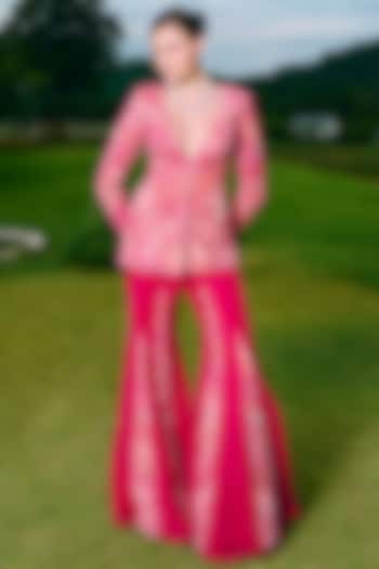 Fuchsia Organza & Crepe Embroidered Wedding Sharara Set by Charu & Vasundhara at Pernia's Pop Up Shop