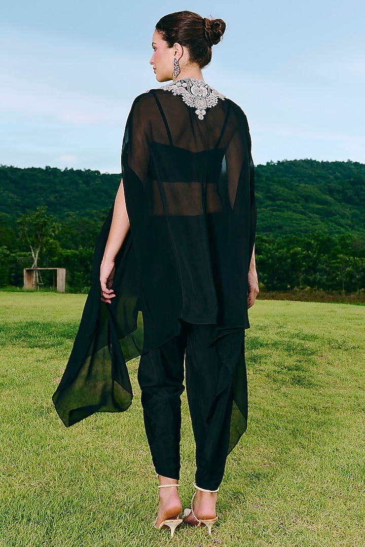 Black Silk & Organza Embroidered Jacket Set by Charu & Vasundhara at Pernia's Pop Up Shop