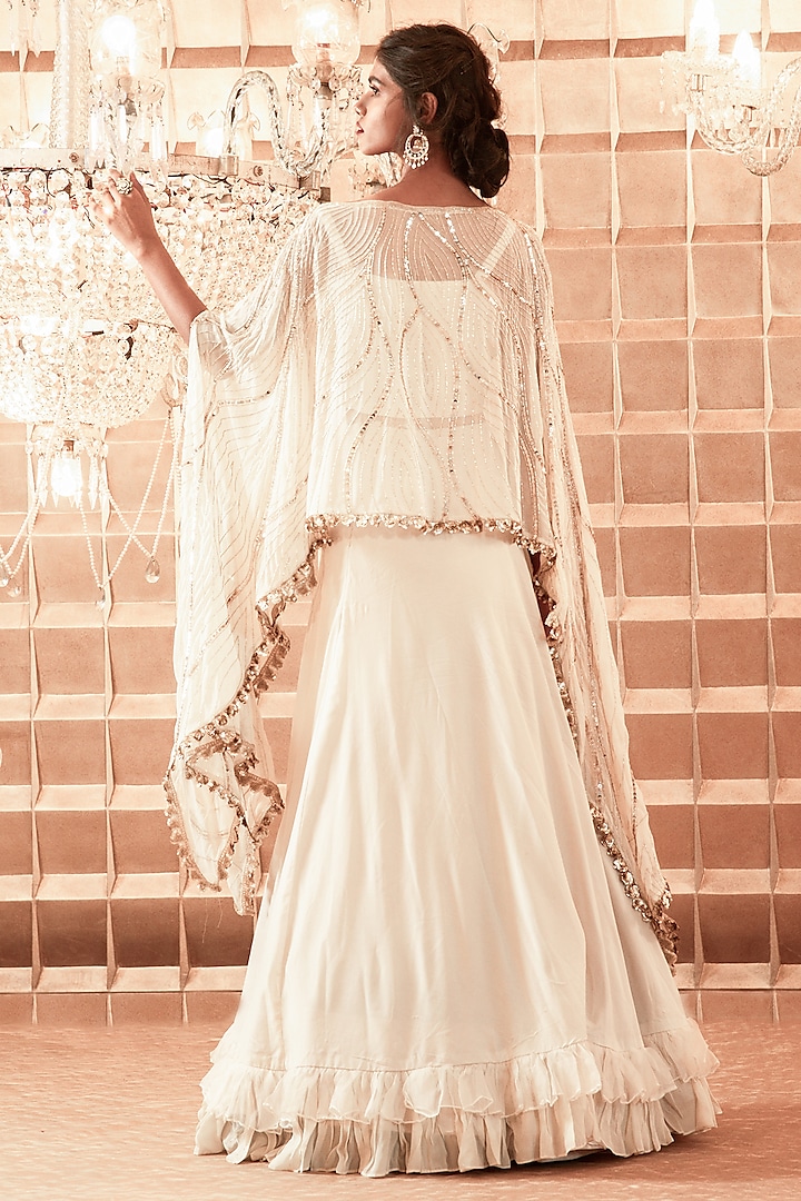 Ivory Organza Frilled Skirt Set by Charu & Vasundhara at Pernia's Pop Up Shop