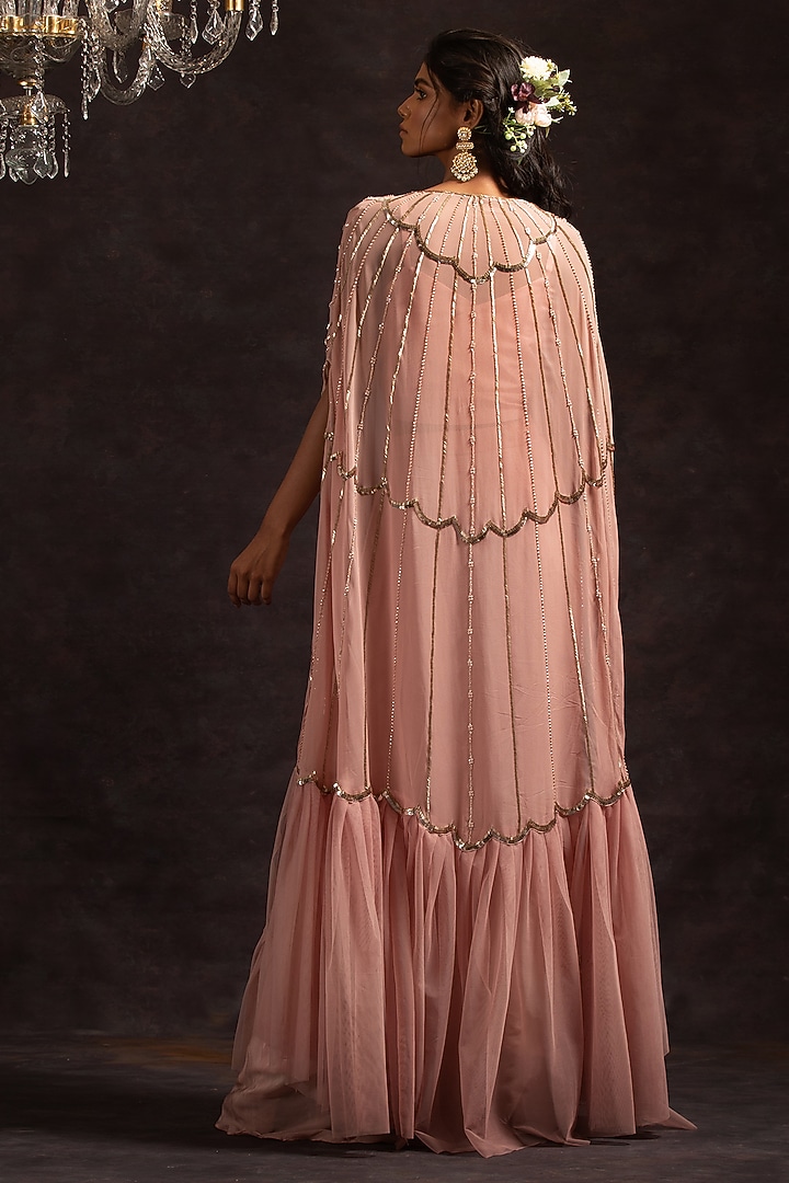Blush Pink Crepe & Organza Skirt Set by Charu & Vasundhara at Pernia's Pop Up Shop