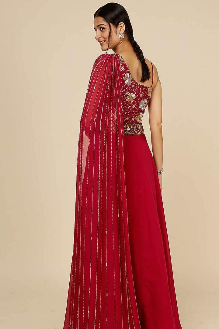 Red Embroidered Wedding Lehenga Set by Charu & Vasundhara at Pernia's Pop Up Shop