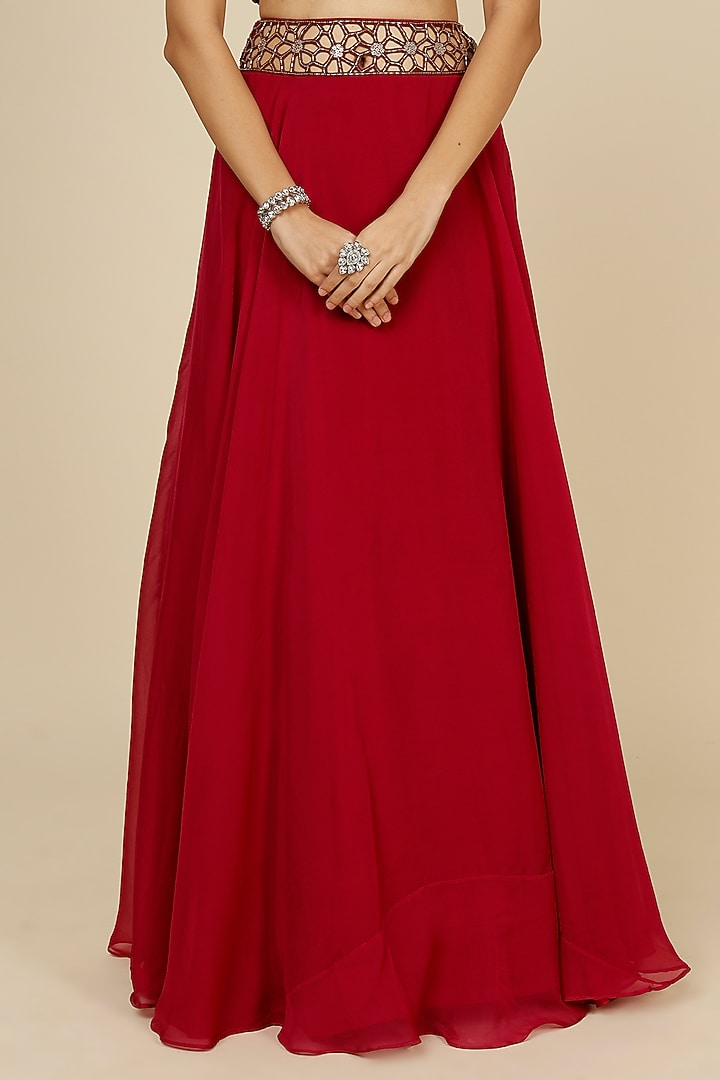 Red Embroidered Wedding Lehenga Set by Charu & Vasundhara at Pernia's Pop Up Shop