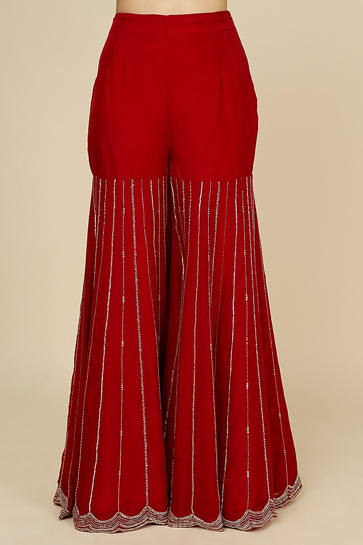Red Organza Embellished Wedding Sharara Set by Charu & Vasundhara at Pernia's Pop Up Shop