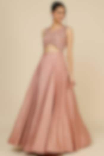 Blush Pink Embroidered Party Wear Gown by Charu & Vasundhara at Pernia's Pop Up Shop