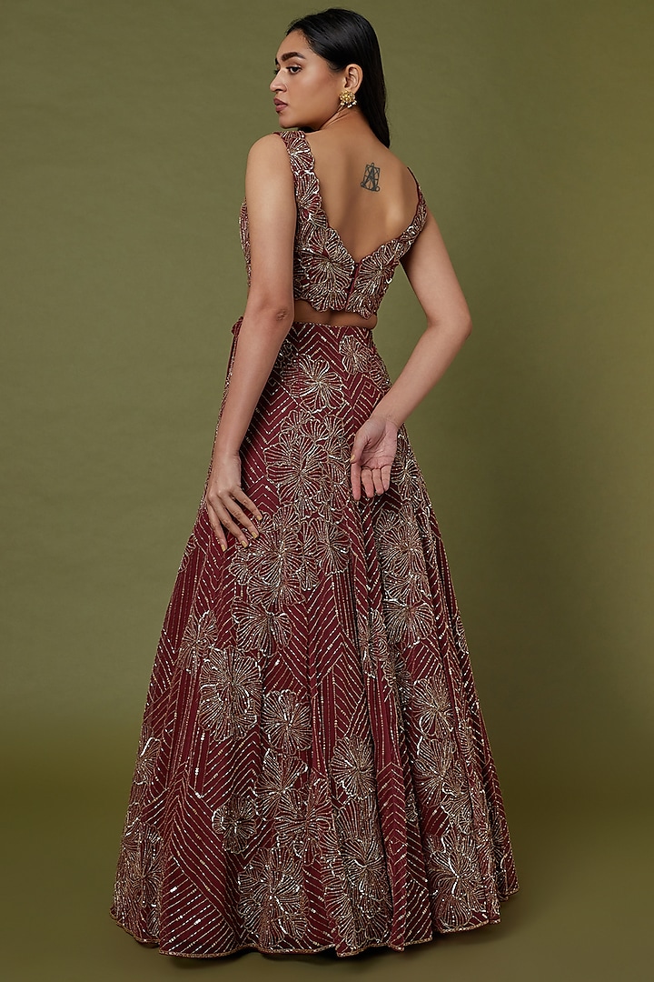 Red Embroidered Wedding Lehenga Set by Charu & Vasundhara at Pernia's Pop Up Shop