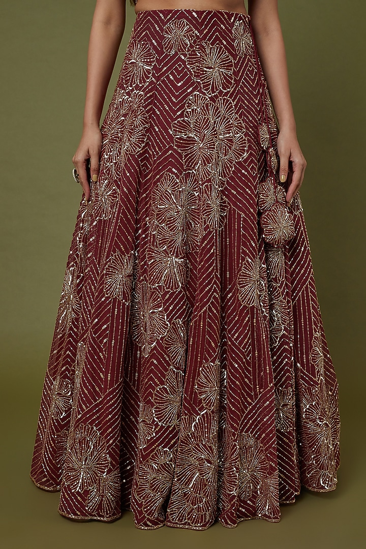 Red Embroidered Wedding Lehenga Set by Charu & Vasundhara at Pernia's Pop Up Shop