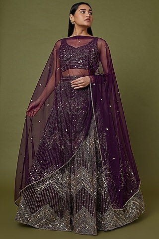 Purple Embroidered Lehenga Set by Charu & Vasundhara