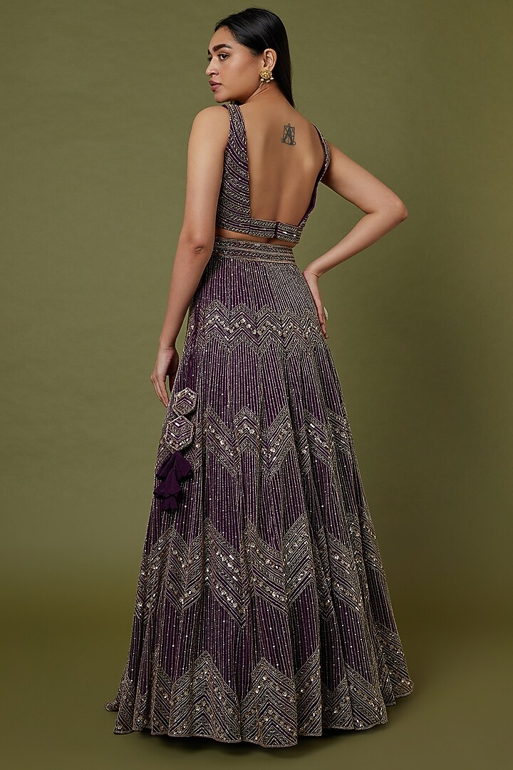 Purple Embroidered Wedding Lehenga Set by Charu & Vasundhara at Pernia's Pop Up Shop
