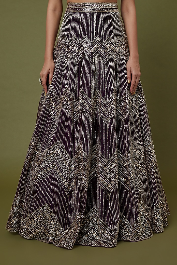 Purple Embroidered Wedding Lehenga Set by Charu & Vasundhara at Pernia's Pop Up Shop