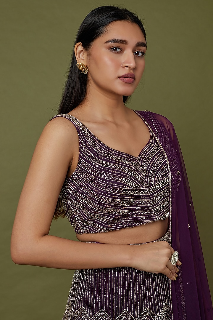 Purple Embroidered Wedding Lehenga Set by Charu & Vasundhara at Pernia's Pop Up Shop