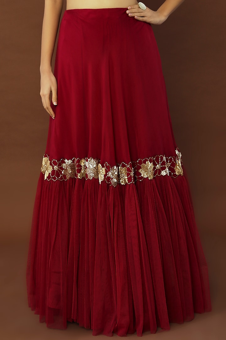 Maroon Embroidered Jacket Wedding Lehenga Set by Charu & Vasundhara at Pernia's Pop Up Shop