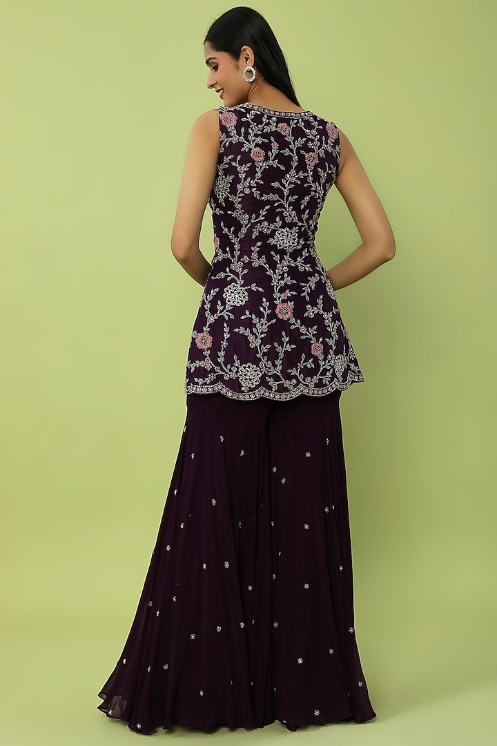 Purple Embroidered Wedding Sharara Set by Charu & Vasundhara at Pernia's Pop Up Shop