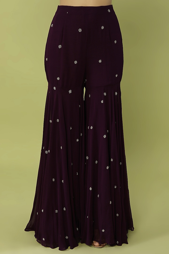 Purple Embroidered Wedding Sharara Set by Charu & Vasundhara at Pernia's Pop Up Shop
