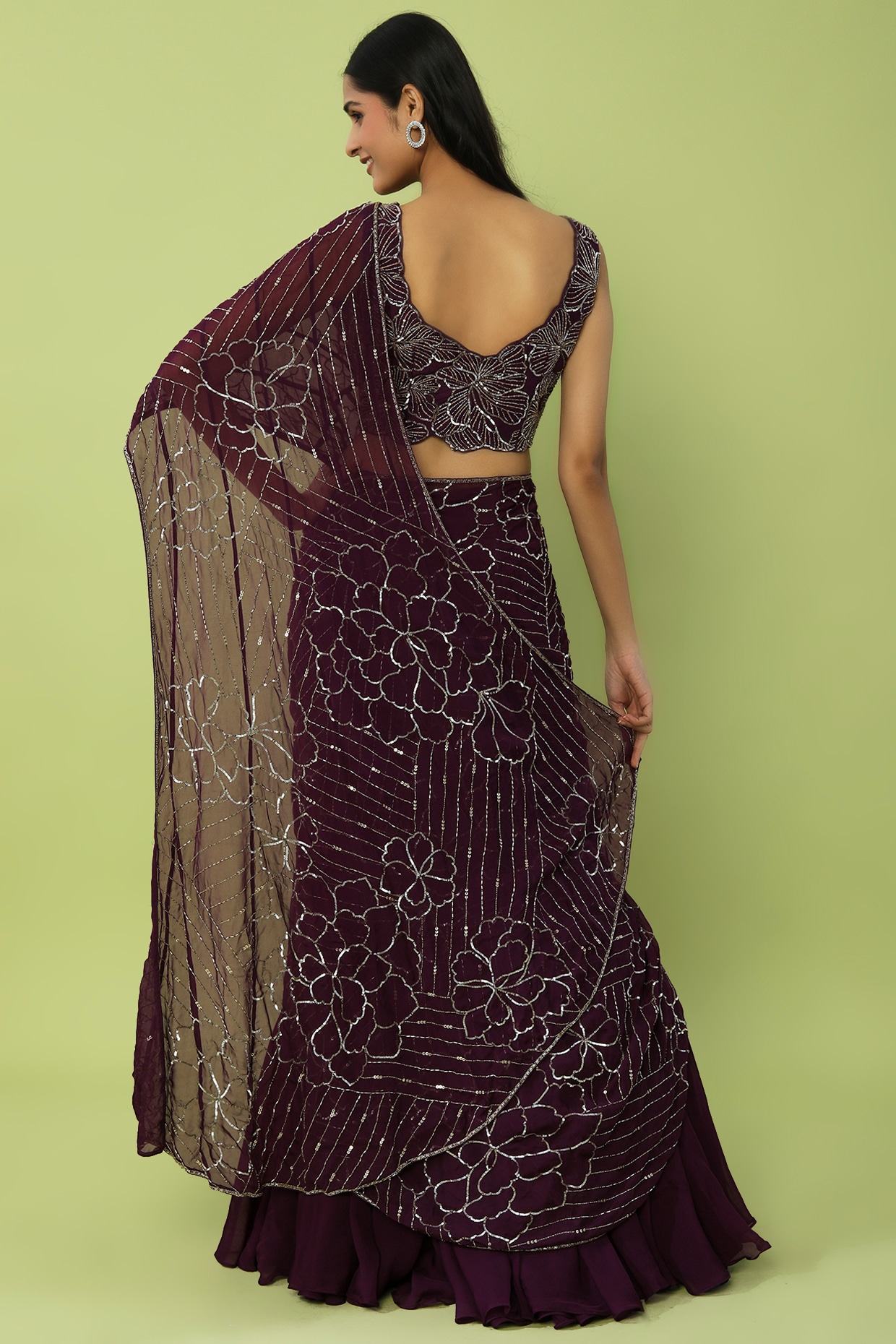 Buy sadika Solid/Plain, Embellished Bollywood Georgette, Chiffon Purple, Black  Sarees Online @ Best Price In India | Flipkart.com