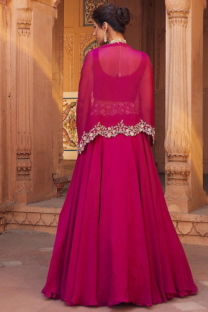Raspberry Pink Hand Embroidered Wedding Lehenga Set by Charu & Vasundhara at Pernia's Pop Up Shop