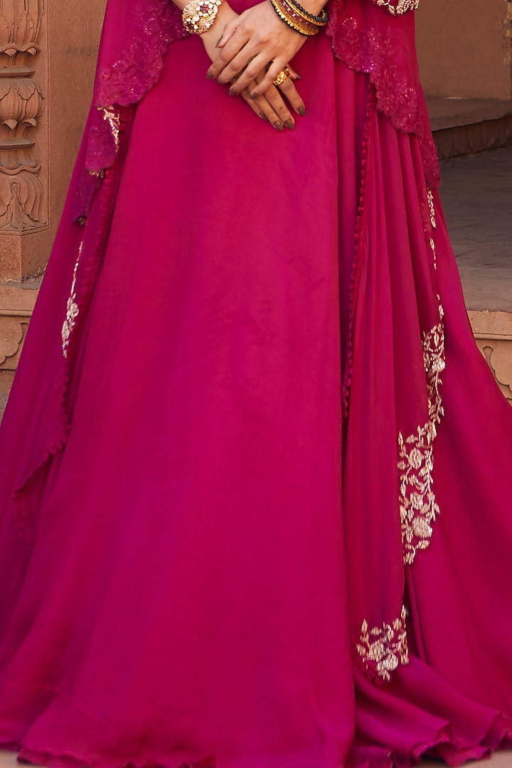 Raspberry Pink Hand Embroidered Wedding Lehenga Set by Charu & Vasundhara at Pernia's Pop Up Shop